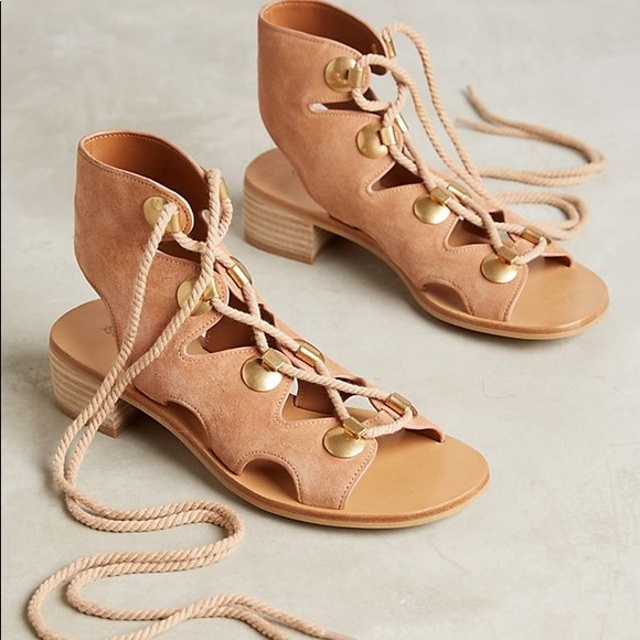 See By Chloe Shoes - SEE BY CHLOE SILVER CONCHO IVORY LACE UP SANDALS